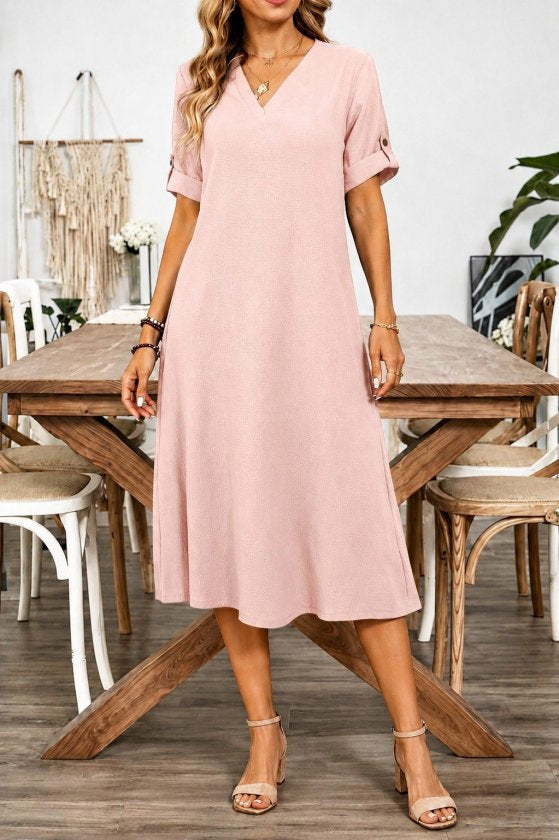 Rochie midi burümcük, de damă, cu mânecă scurtă și decolteu în V, 36823