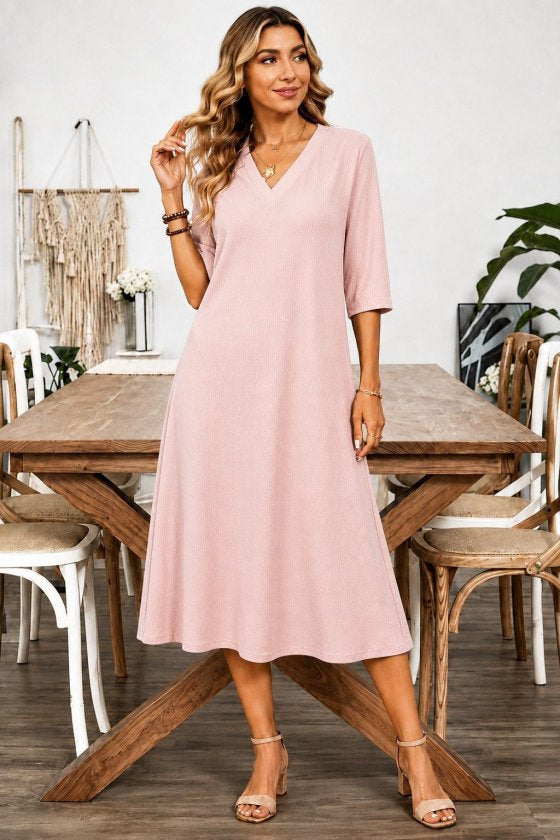 Rochie midi burümcük, de damă, cu mânecă scurtă și decolteu în V, 36823