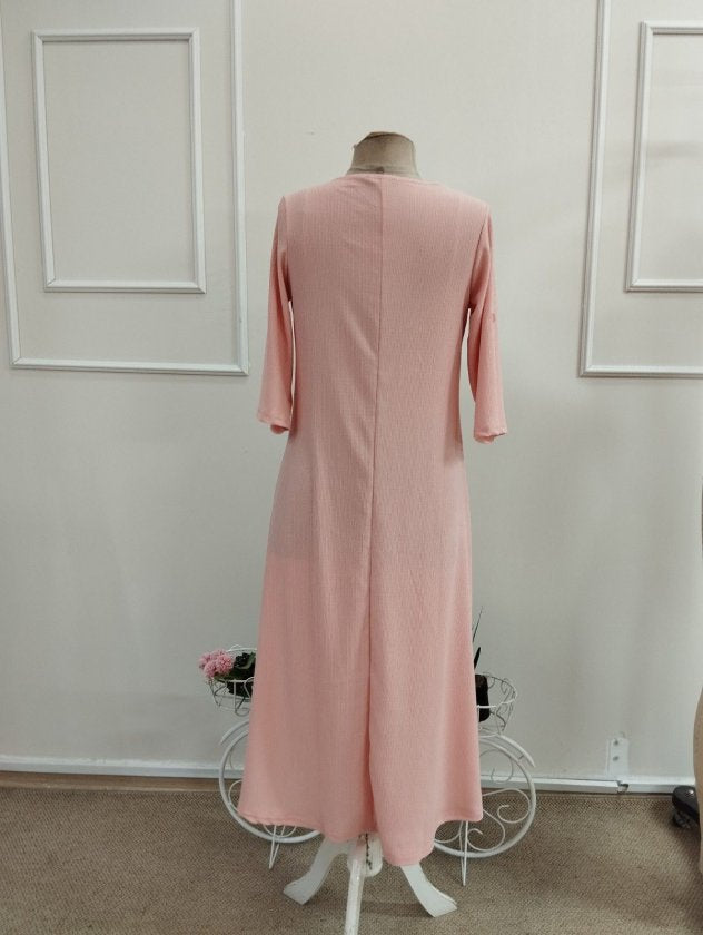 Kadın Kısa Kollu V Yakalı Bürümcük Midi Elbise, 36823