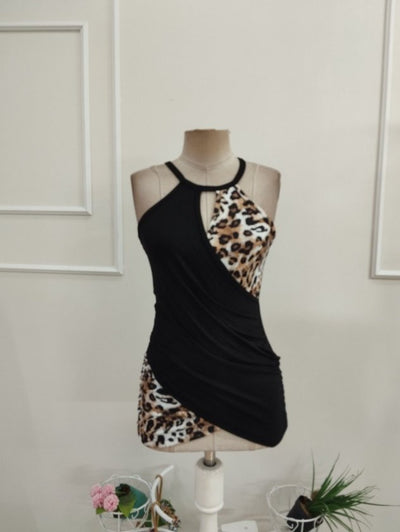 Bluză din Viscon, Femeie, Gât Rotund, Model Leopard pe o Parte, 36830