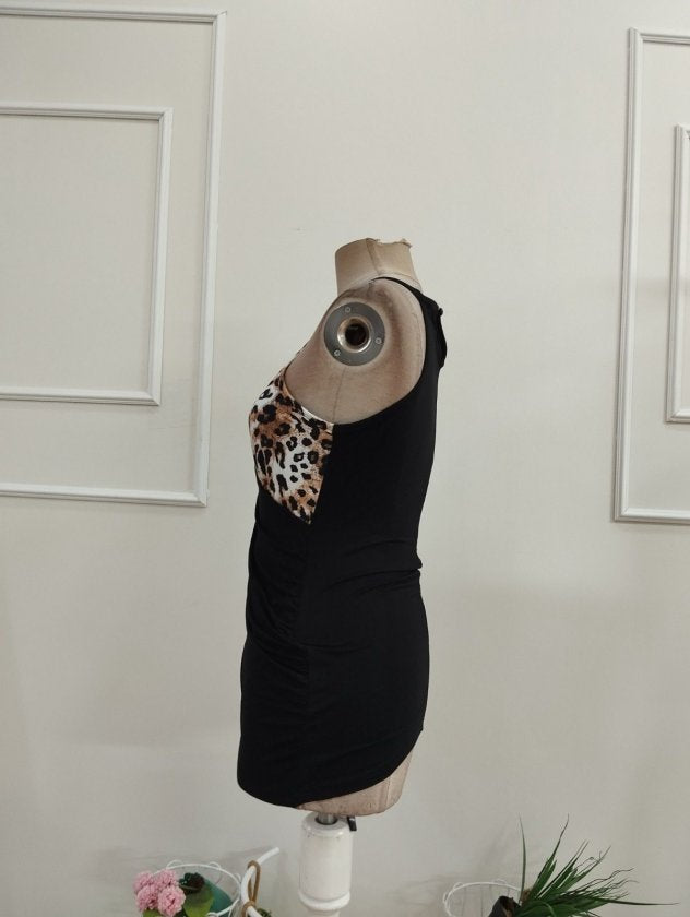Bluză din Viscon, Femeie, Gât Rotund, Model Leopard pe o Parte, 36830