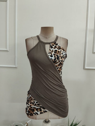 Bluză din Viscon, Femeie, Gât Rotund, Model Leopard pe o Parte, 36831