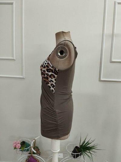 Bluză din Viscon, Femeie, Gât Rotund, Model Leopard pe o Parte, 36831