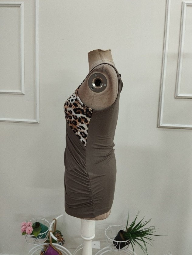 Bluză din Viscon, Femeie, Gât Rotund, Model Leopard pe o Parte, 36831