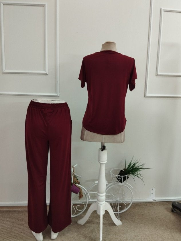 Kadın Kısa Kollu Kayık Yaka önü Asimetrik Detaylı Kısa Sandy Bluz Ve Pantolon Ikili Takım, 36847