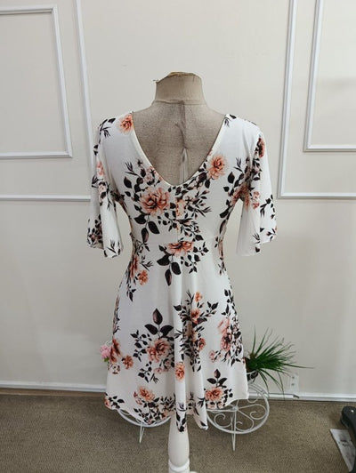 Rochie din Satin de Bumbac, Femeie, Mânecă Scurtă, Gât V, Model Geometric, Lungime Scurtă, 36856