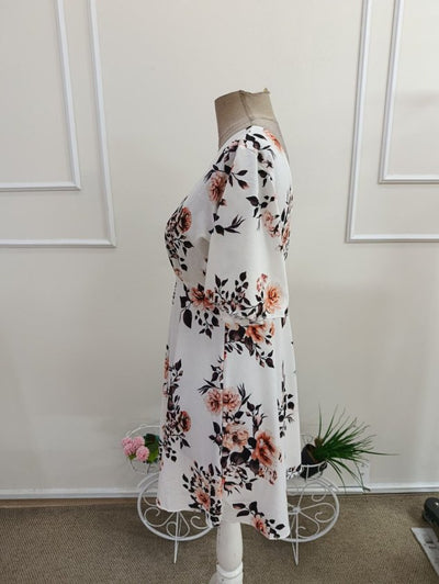 Rochie din Satin de Bumbac, Femeie, Mânecă Scurtă, Gât V, Model Geometric, Lungime Scurtă, 36856
