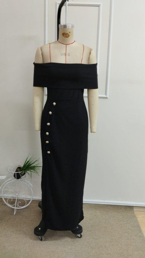 Rochie damă din crep importat cu guler tip Madonna, detaliu nasturi și șliț lateral, 36873