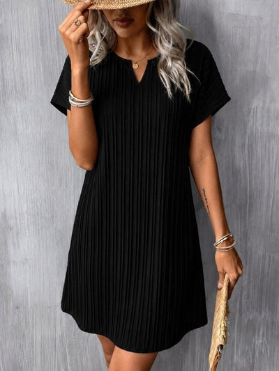 Rochie Scurtă Bürümcük Jacquard cu Gât V, Mâneci Scurte, 36925