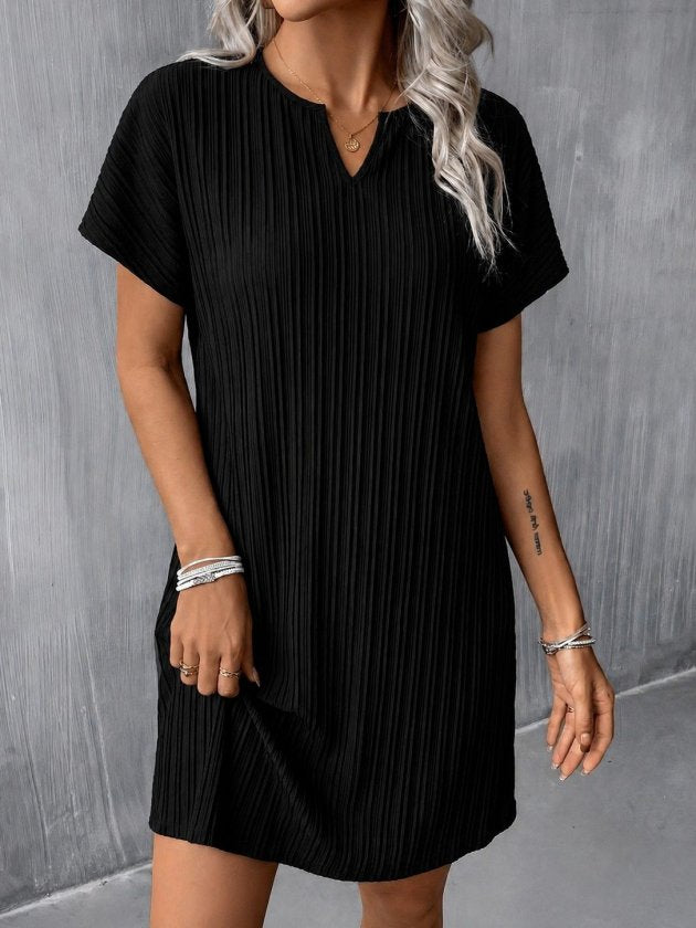 Rochie Scurtă Bürümcük Jacquard cu Gât V, Mâneci Scurte, 36925