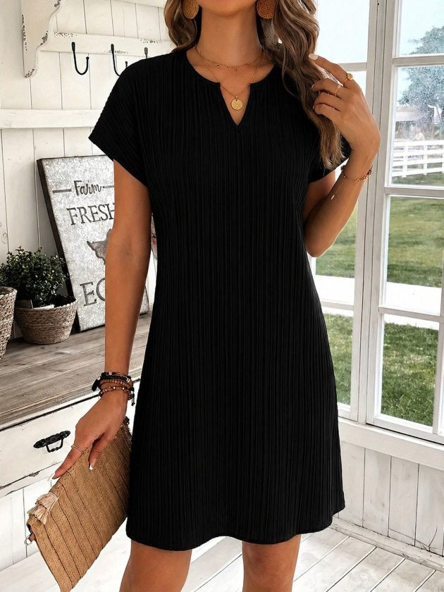 Rochie Scurtă Bürümcük Jacquard cu Gât V, Mâneci Scurte, 36925