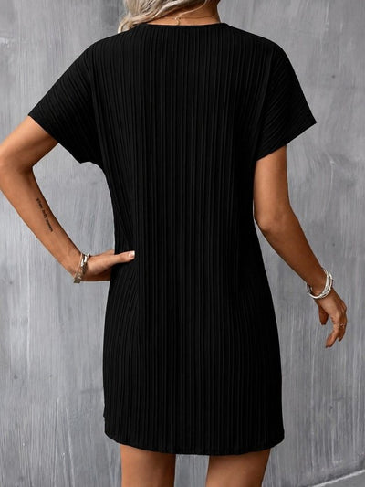 Rochie Scurtă Bürümcük Jacquard cu Gât V, Mâneci Scurte, 36925