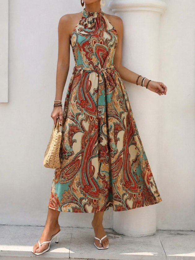 Rochie Suprem cu Flori, Deschisă pe Umeri, Gât Halter, Fermoar, 36951
