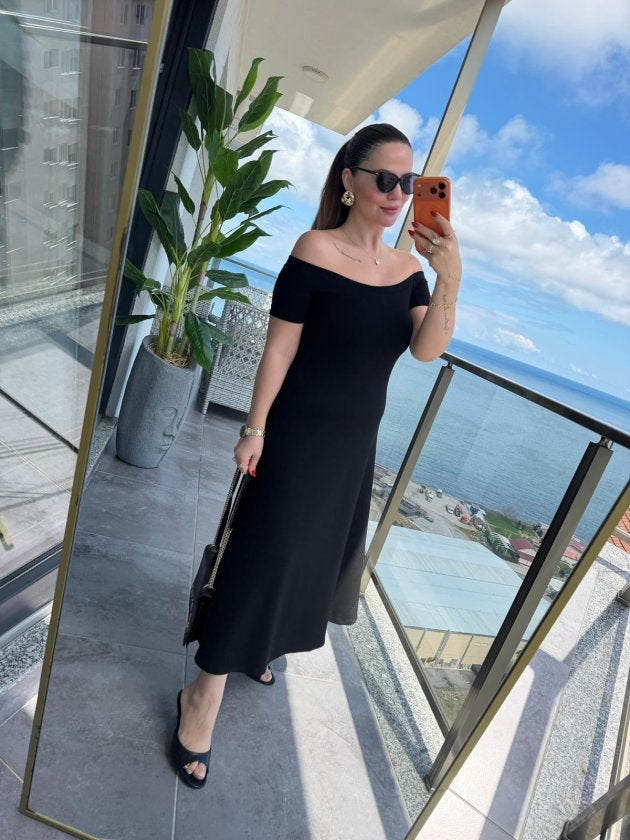 Rochie Modal Midi cu Gât Madonna, 36996