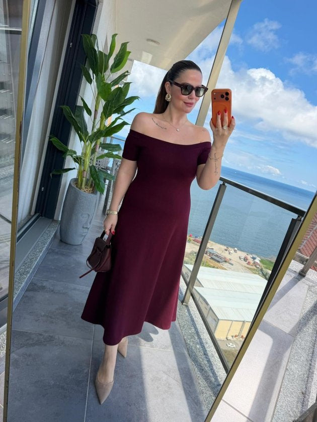 Rochie Modal Midi cu Gât Madonna, 36997