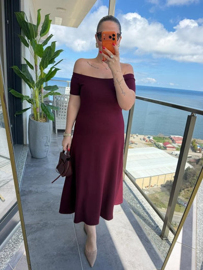 Rochie Modal Midi cu Gât Madonna, 36997