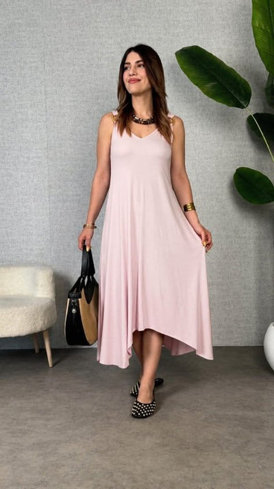 Rochie Maxi Viscozë cu Spaghete, Gât V, Detaliu Inel, Tăiere Asimetrică, 37014