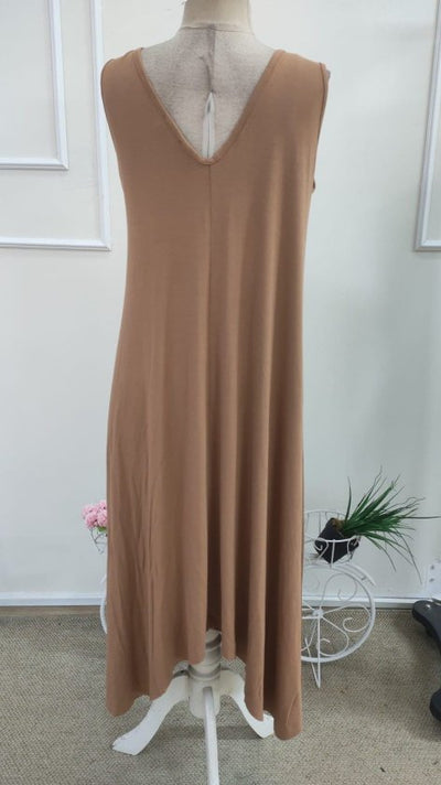 Rochie Maxi Femei cu Bretele, Decolteu în V, Detaliu Inel și Croi Asimetric, din Viscoză, 37015