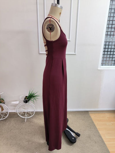 Salopetă din Crep Janjan cu Spate Deschis, Spaghete, Tăiere Bok, 37024