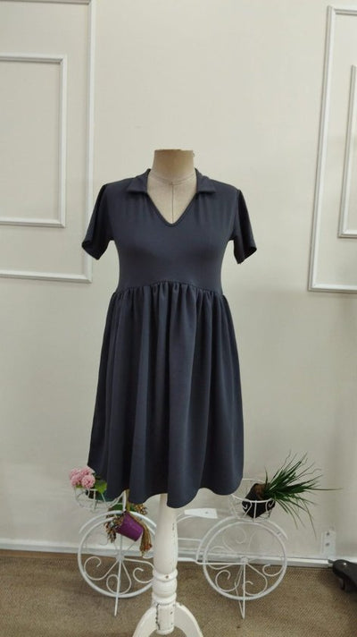 Rochie Scurtă, de Damă, din Viscoză, cu Mânecă Scurtă, Decolteu în V și Talie Elastică, Două Fire, 37038