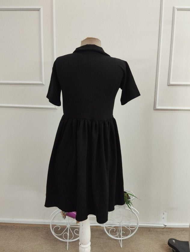 Rochie Scurtă Viscozë Două Straturi cu Gât V, Mâneci Scurte, Drapaj la Talie, 37039