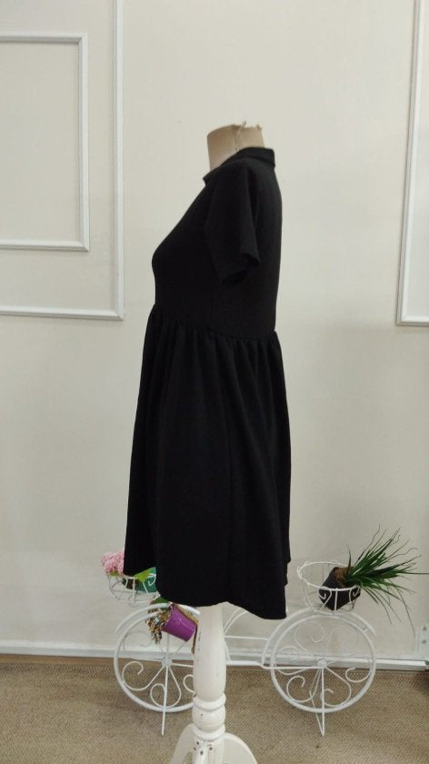 Rochie Scurtă Viscozë Două Straturi cu Gât V, Mâneci Scurte, Drapaj la Talie, 37039