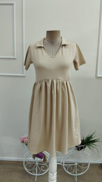 Rochie Scurtă Viscozë Două Straturi cu Gât V, Mâneci Scurte, Drapaj la Talie, 37040