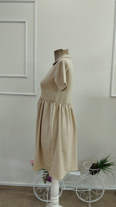 Rochie Scurtă Viscozë Două Straturi cu Gât V, Mâneci Scurte, Drapaj la Talie, 37040