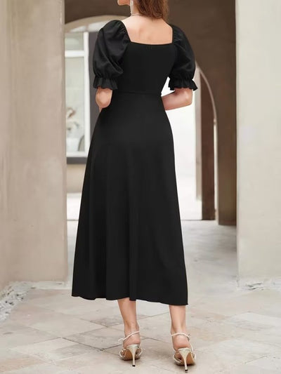 Rochie Lungă din Crep Importat cu Gât V, Mâneci Scurte, Drapaj pe Frunză, 37041