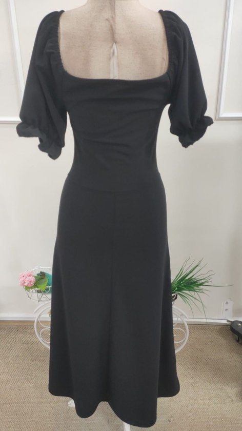 Rochie Lungă din Crep Importat cu Gât V, Mâneci Scurte, Drapaj pe Frunză, 37041