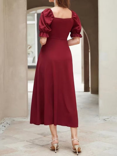 Rochie Lungă din Crep Importat cu Gât V, Mâneci Scurte, Drapaj pe Frunză, 37042
