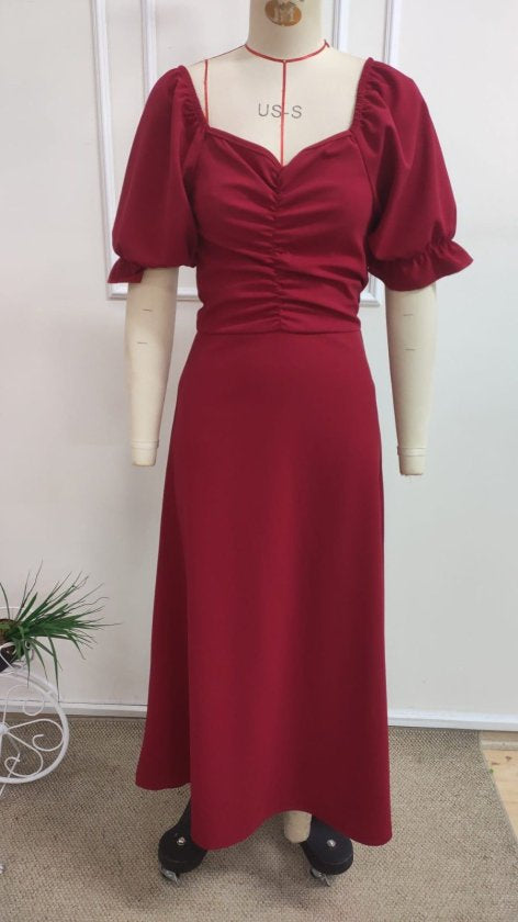 Rochie Lungă din Crep Importat cu Gât V, Mâneci Scurte, Drapaj pe Frunză, 37042