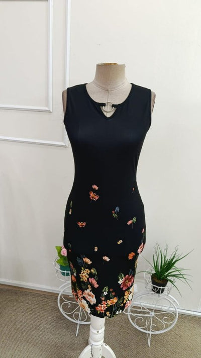 Rochie Midi Vâlcoasă fără Mâneci, Gât cu Inel, Desenată, 37082
