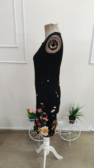 Rochie Midi Vâlcoasă fără Mâneci, Gât cu Inel, Desenată, 37082