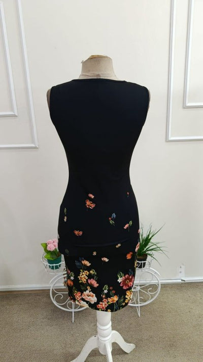 Rochie Midi Vâlcoasă fără Mâneci, Gât cu Inel, Desenată, 37082