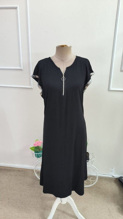 Rochie Midi Viscozë cu Mâneci Scurte, Fermoar la Gât, 37098