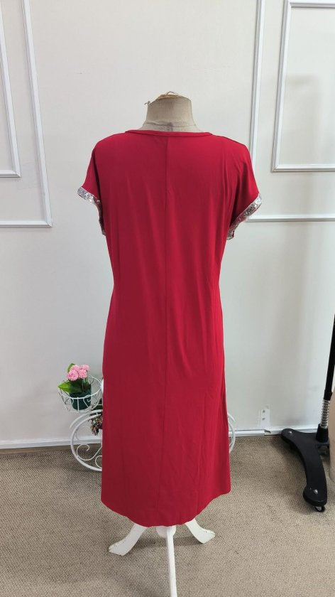 Rochie Midi Viscozë cu Mâneci Scurte, Fermoar la Gât, 37099