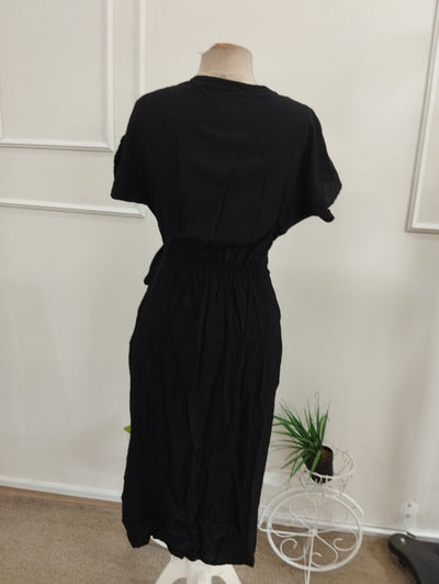 Rochie Midi Viscozë Țesută cu Gât Croisé, Mâneci Scurte, Fâșie la Talie, 37106