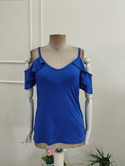 Women's Strappy Viscose Blouse with Ruffle Detail on Sleeves, 37111