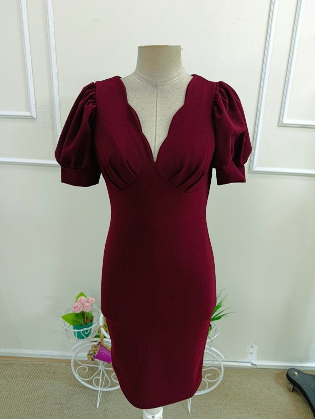 Kadın Kısa Kollu Dalga Yakalı Kısa Ithal Krep Elbise, 37331