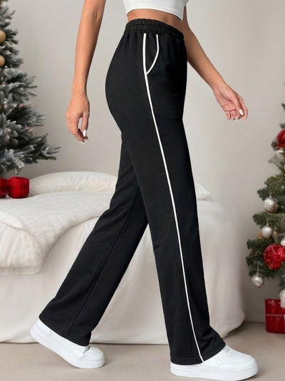 Pantalon de trening Viscon din doi fire pentru femei cu talie înaltă, detaliu benzi laterale, 37160