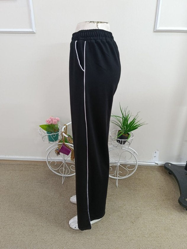 Pantalon de trening Viscon din doi fire pentru femei cu talie înaltă, detaliu benzi laterale, 37160