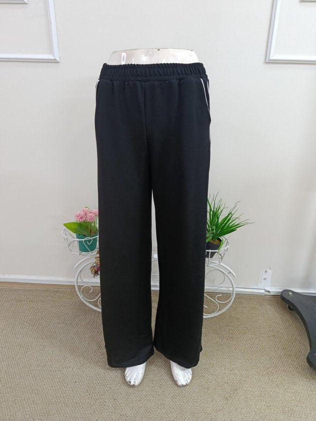 Pantalon de trening Viscon din doi fire pentru femei cu talie înaltă, detaliu benzi laterale, 37160