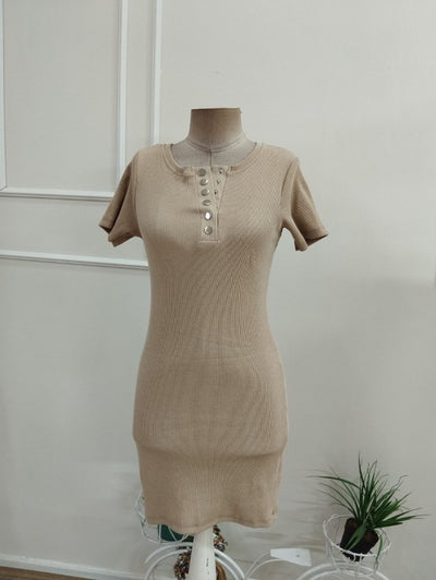 Rochie scurtă Corset pentru femei cu mâneci scurte, gât rotund, butoni, 37173