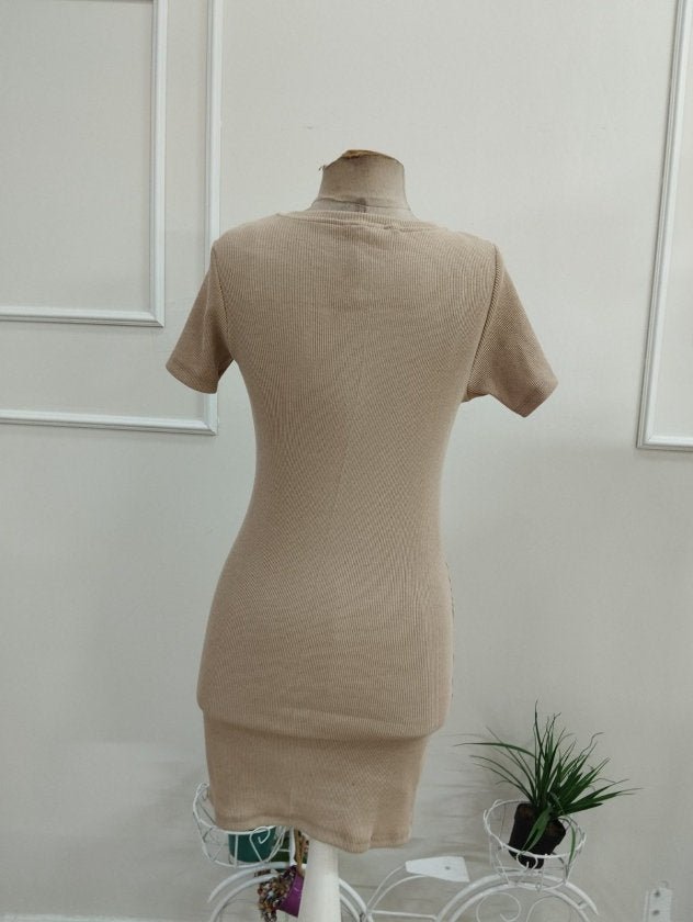 Rochie scurtă Corset pentru femei cu mâneci scurte, gât rotund, butoni, 37173