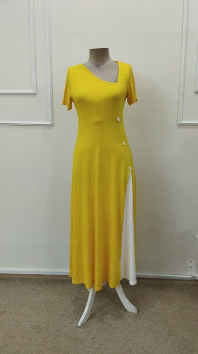 Rochie Midi din Viscon pentru femei cu mâneci scurte, guler asimetric, butoni, 37190