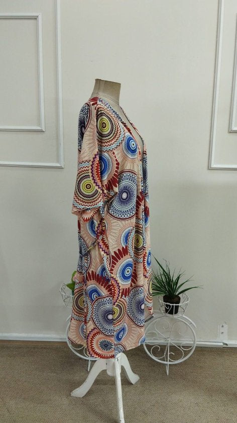 Kimono lung pentru femei cu mâneci scurte, deschidere din față la talie, strângere la talie, 37197