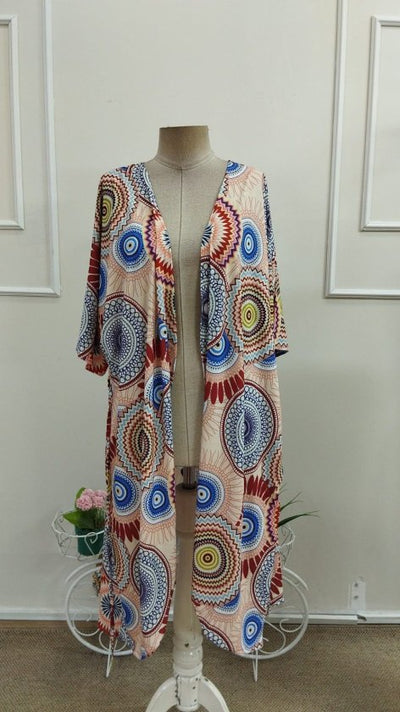 Kimono lung pentru femei cu mâneci scurte, deschidere din față la talie, strângere la talie, 37197