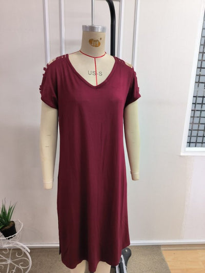 Rochie din Viscon pentru femei cu mâneci scurte, panglică detaliu, decupaj lateral, 37200