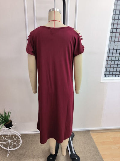 Rochie din Viscon pentru femei cu mâneci scurte, panglică detaliu, decupaj lateral, 37200